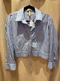 Sandro Chemise courte bleue à rayures T.L 12/09