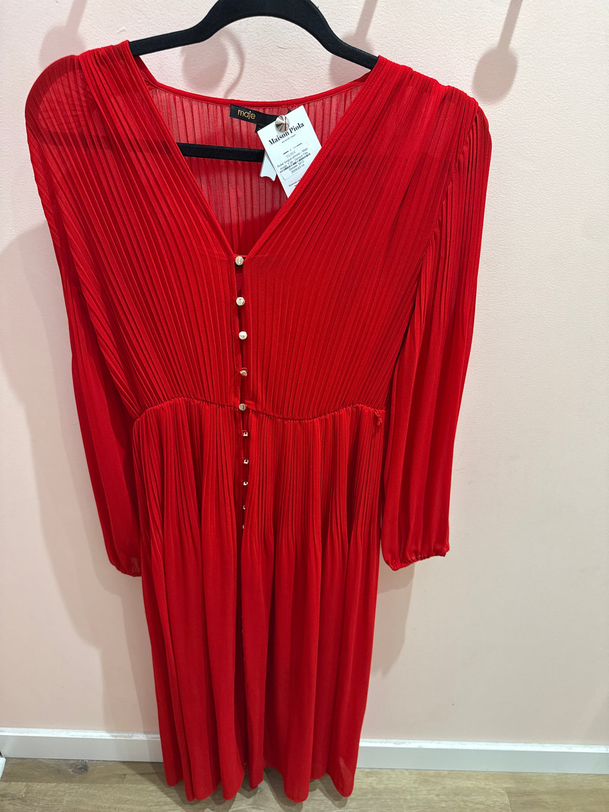Robe longue plissée - Maje rouge, T.38