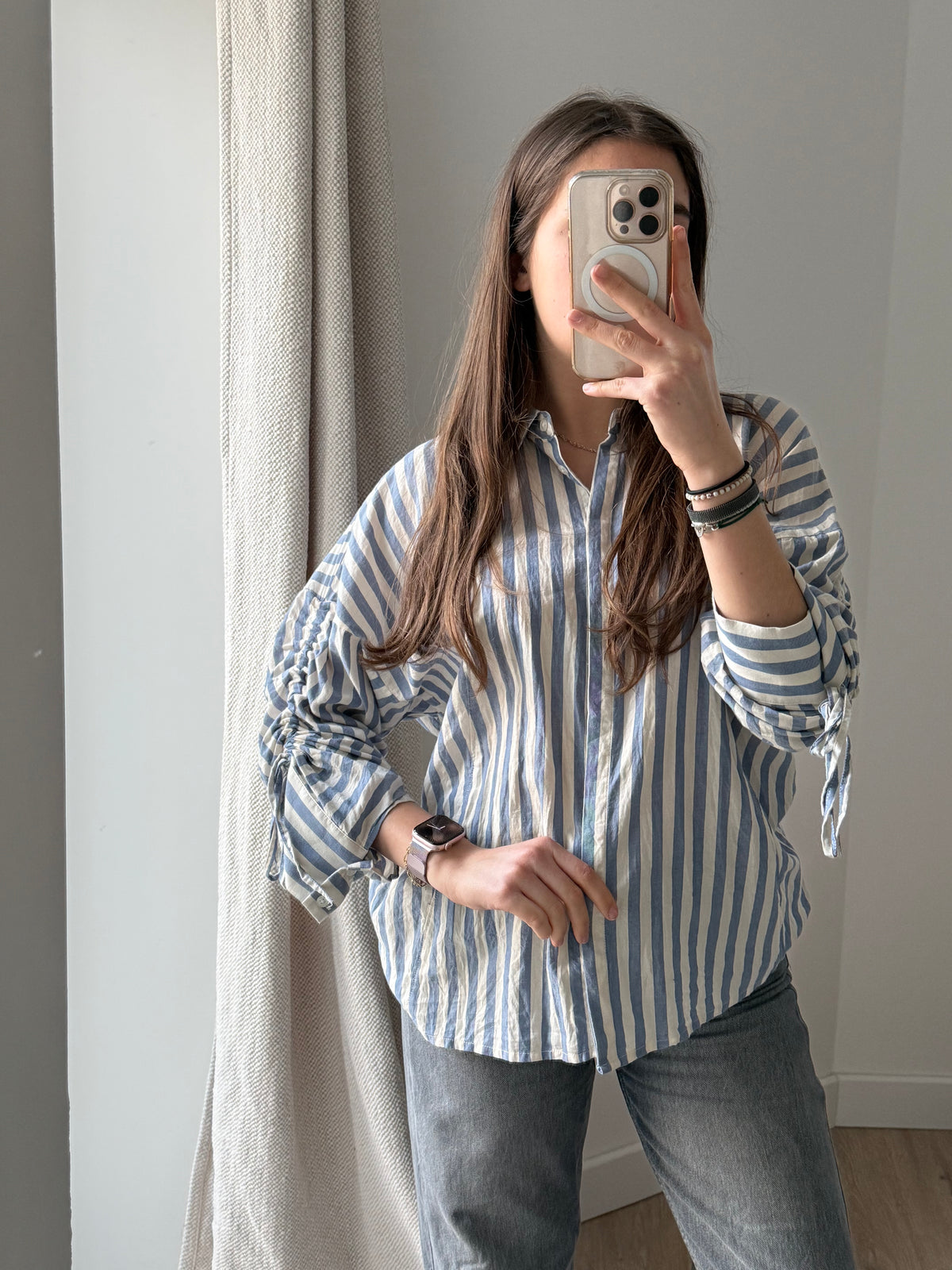 Chemise Yaya beige et bleu rayures T.L