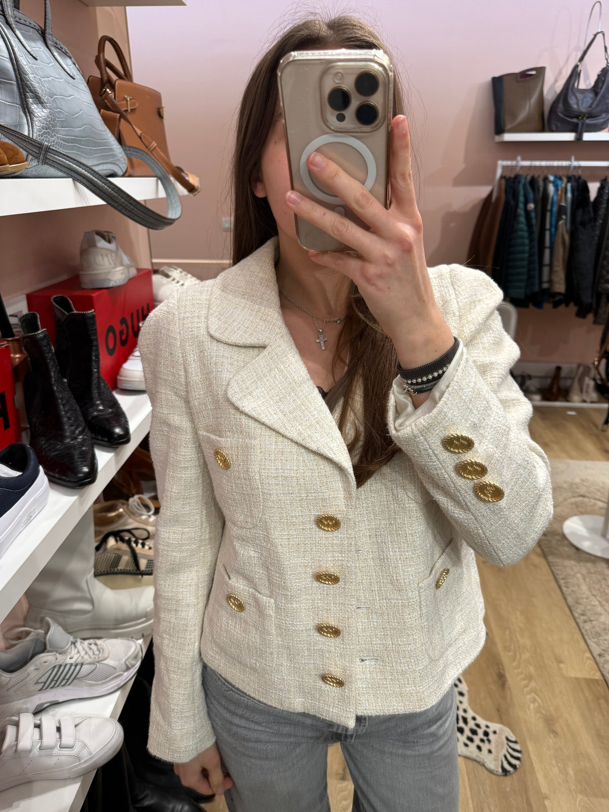 Veste tweed blanche boutons or Weill T.M