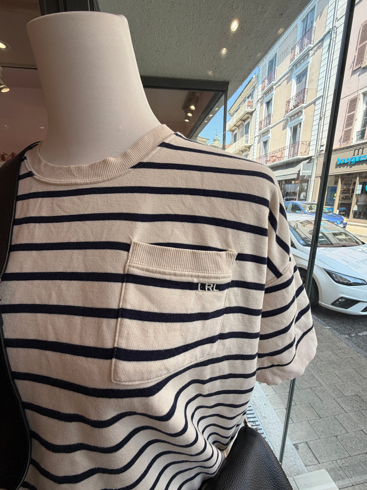 T-shirt Ralph Lauren crème rayures bleu marine T.S 30/07
