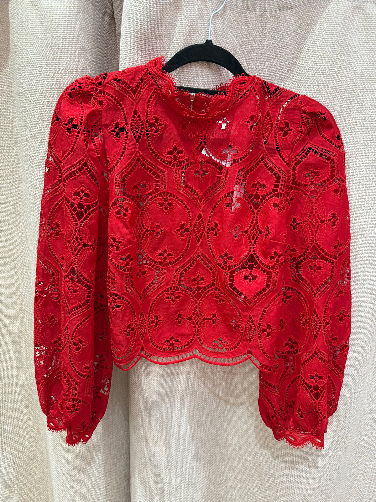 Blouse rouge dentelle Morgan T.42
