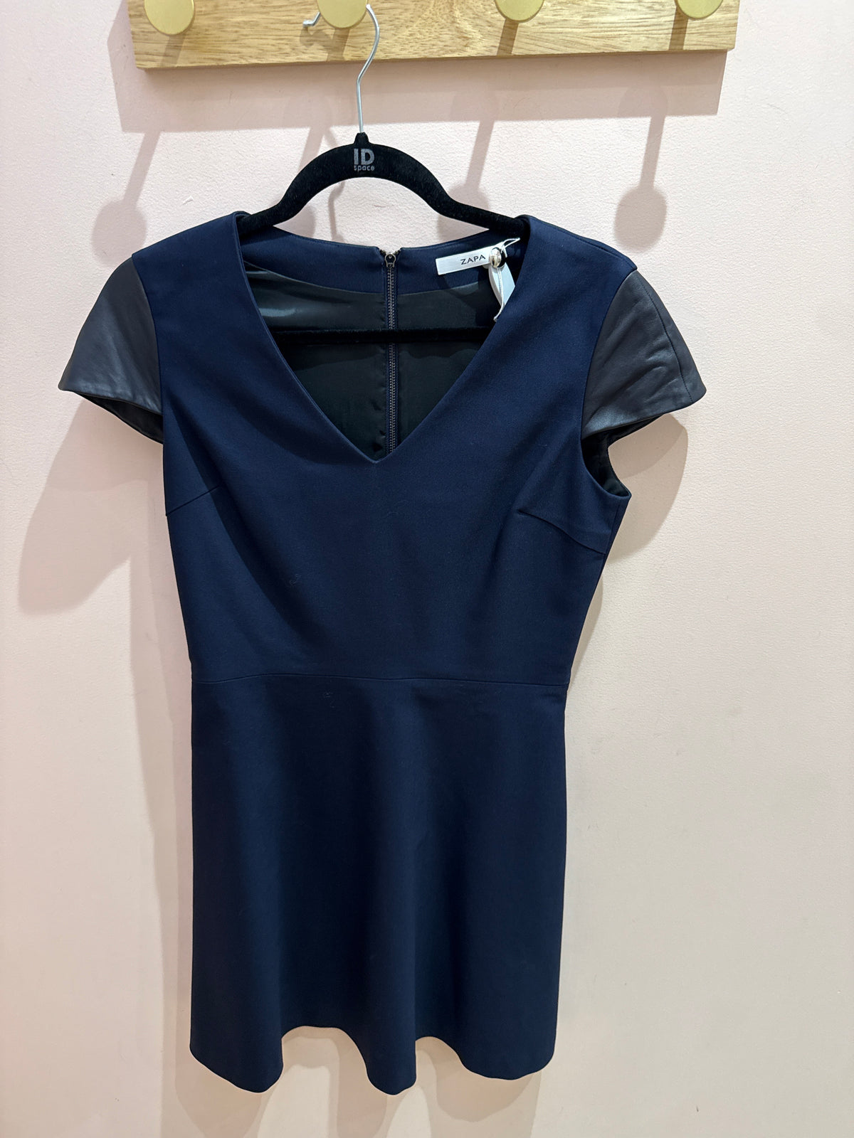 Robe bleu marine détails cuir Zapa