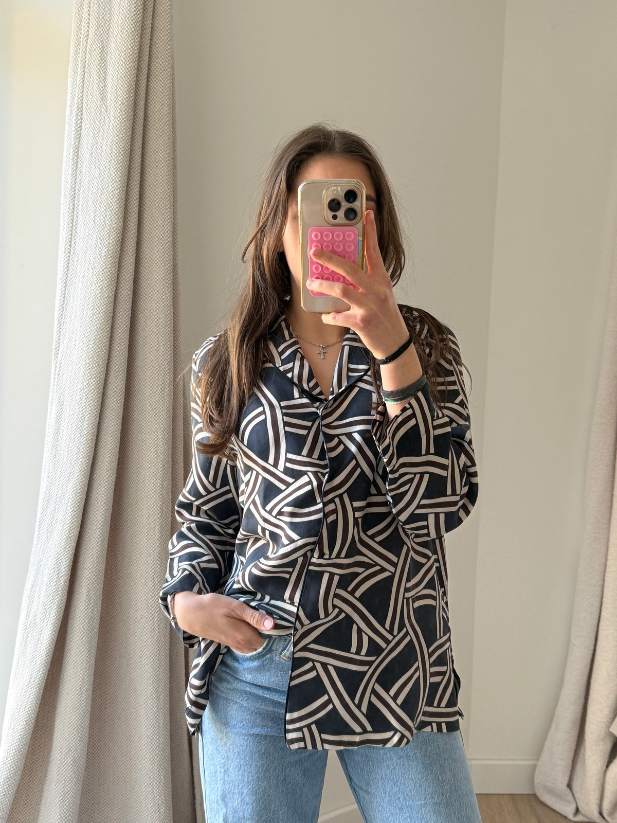 Chemise Max Mara Marron et bleu T.40 soie