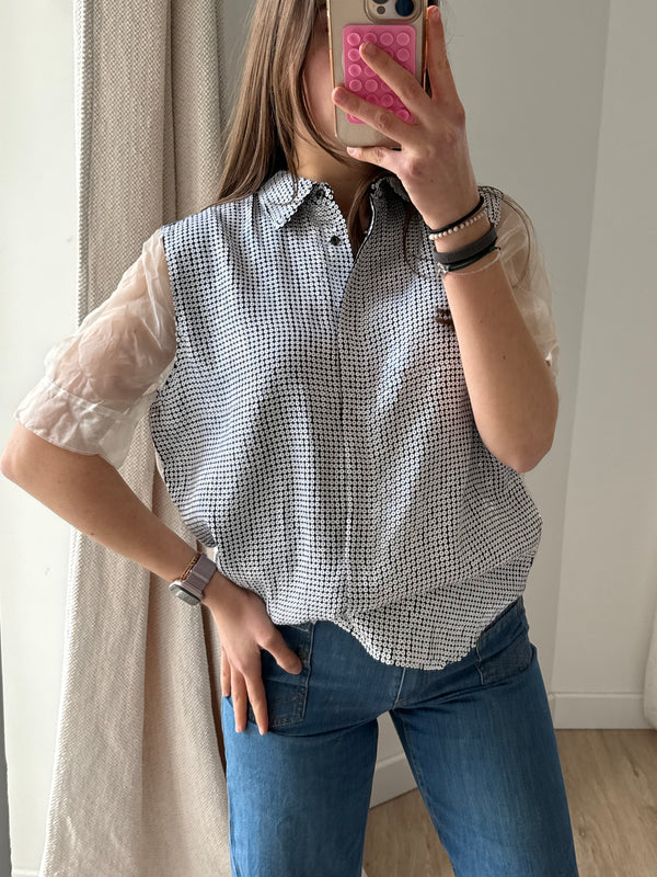 Chemise Sandro blanc et noir sequins T.M