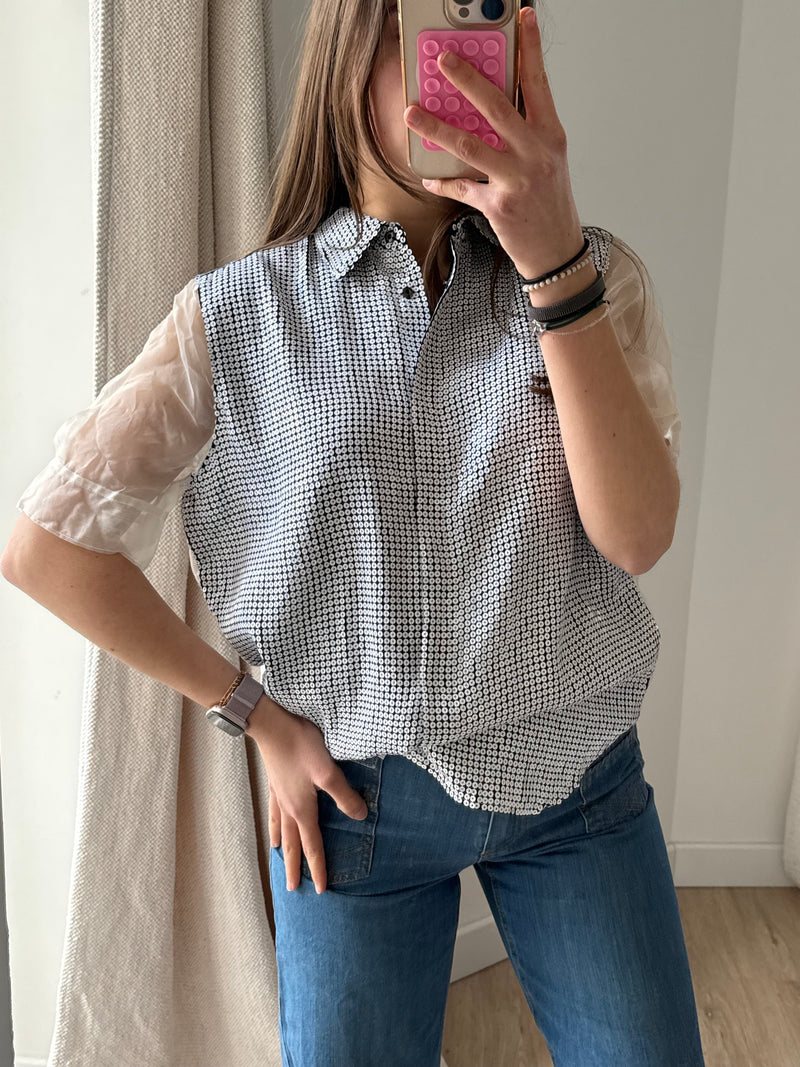 Chemise Sandro blanc et noir sequins T.M