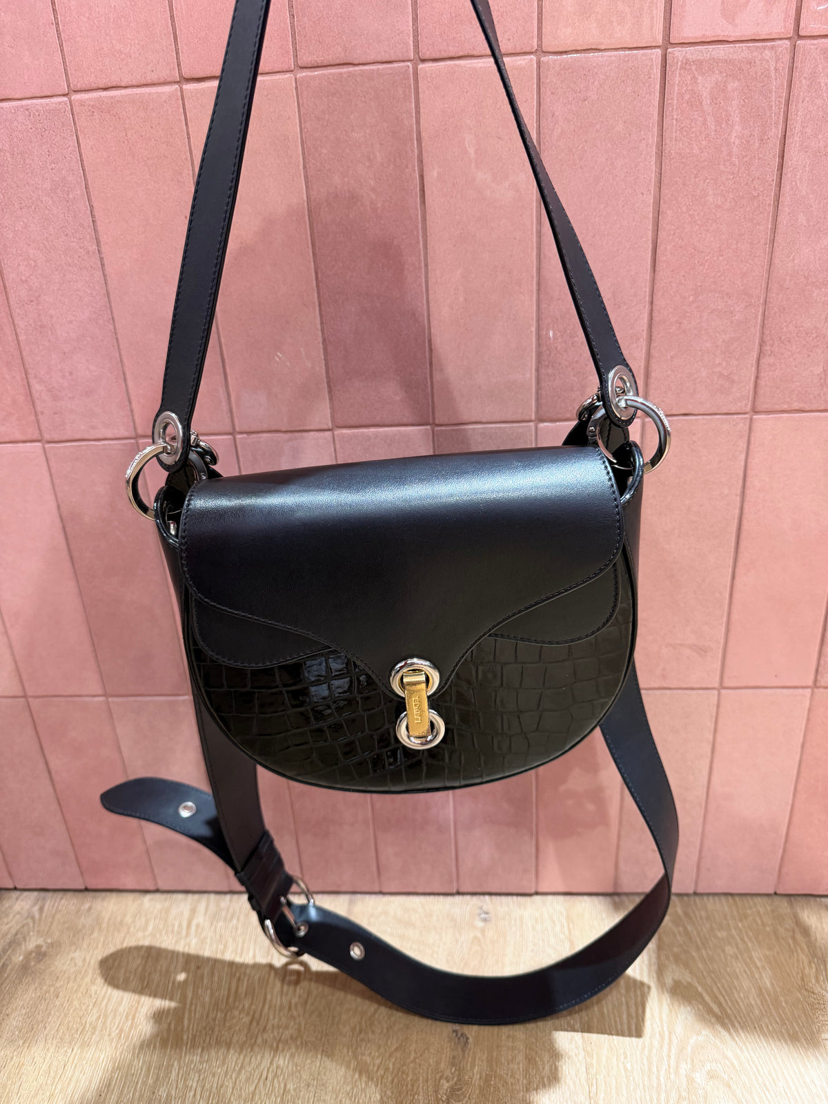 Sac bandoulière noir croco brillant Lancel 20/10