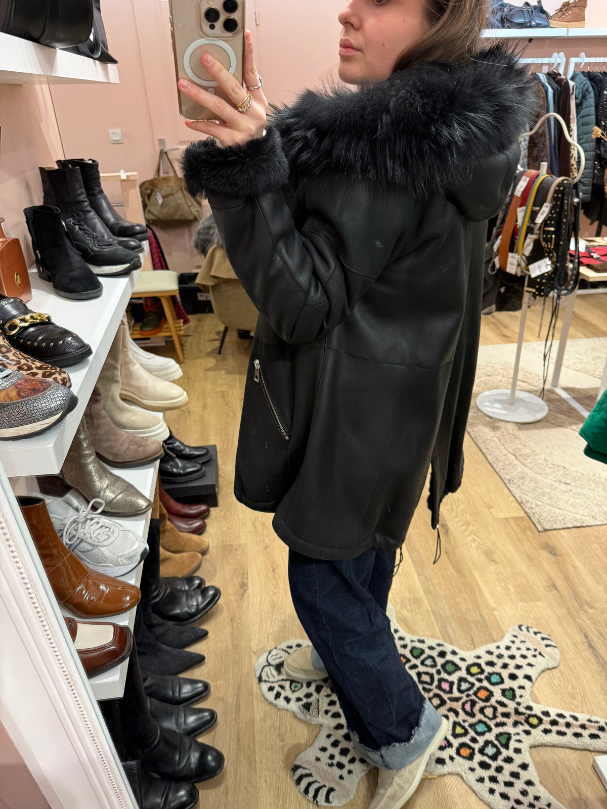 Veste noire Rizal en peau laine T.38