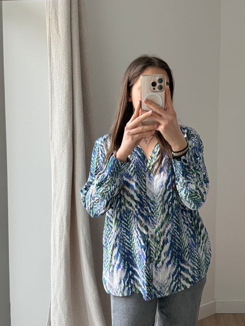 One Step - Blouse blanche taches vert/bleu - blanc taches vert bleu - 44