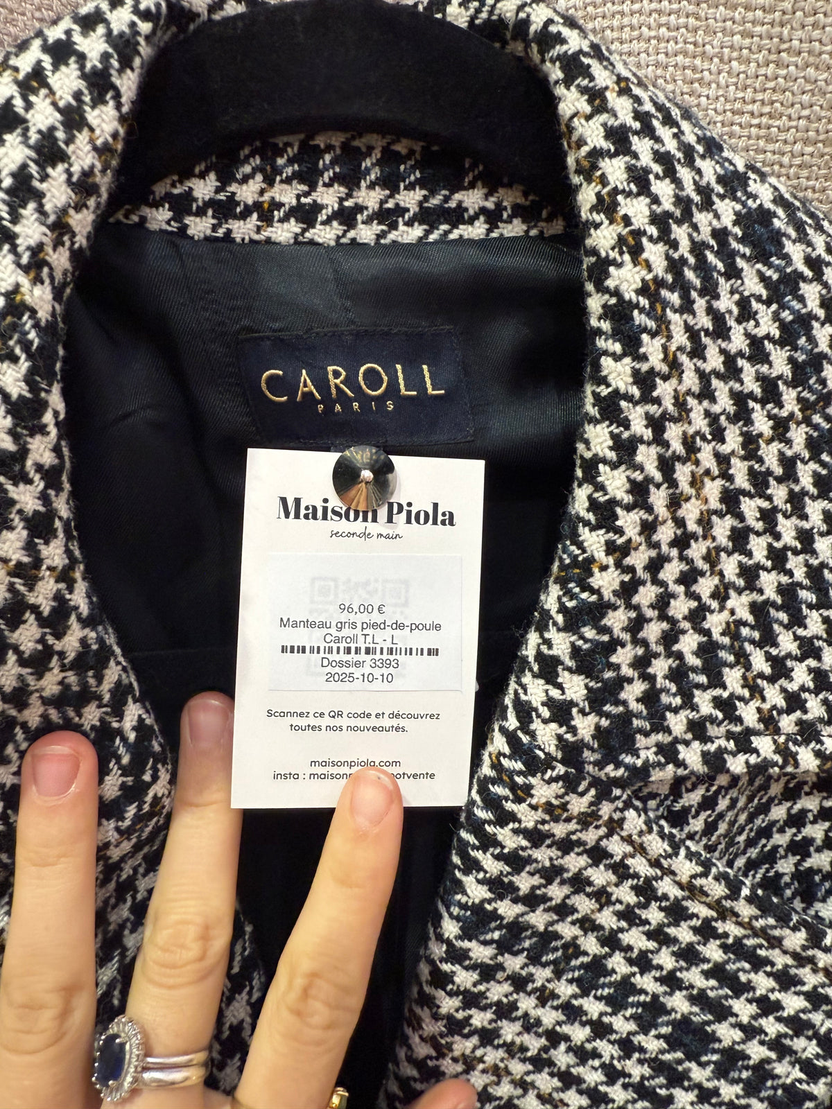Manteau gris pied-de-poule Caroll T.L