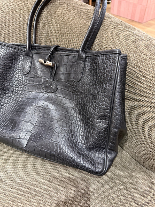 Sac cabas Longchamp noir effet croco 10/10