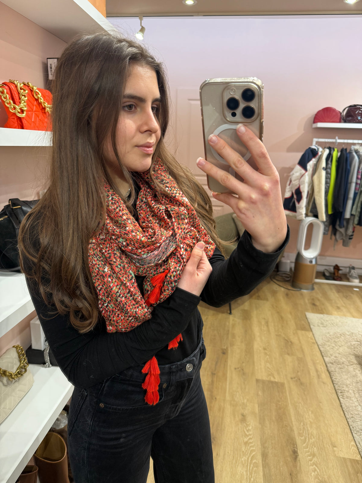 One Step - Écharpe orange/vert pompom - TU