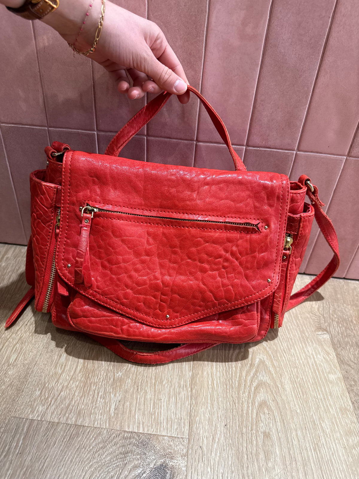 Sac rouge petit mendigote en cuir