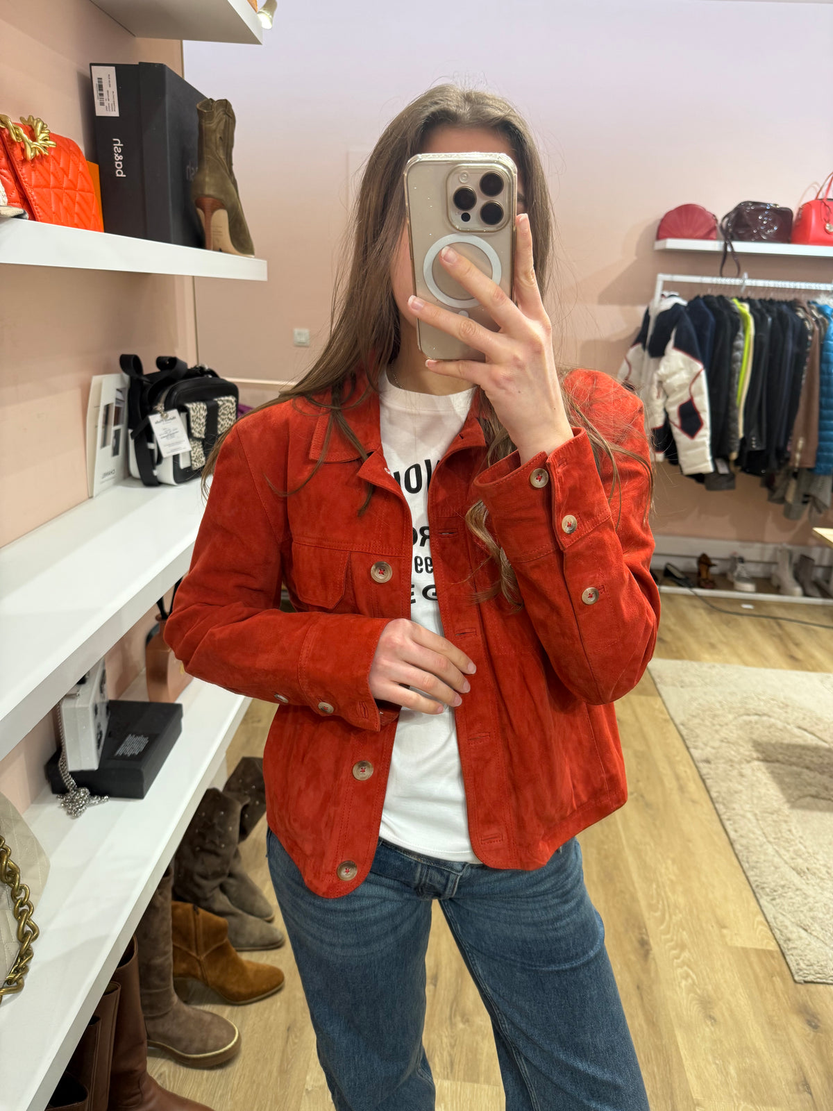 Veste en cuir rouge Acoté TM/L