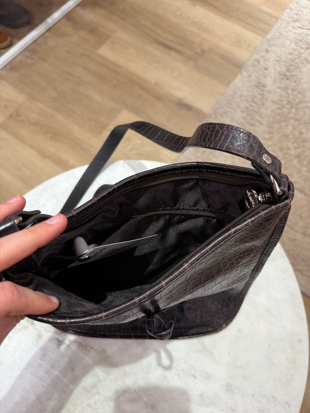 Sac Longchamp marron croco TU