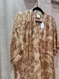 Robe longue en soie beige et marron Momoni T.XL 17/06