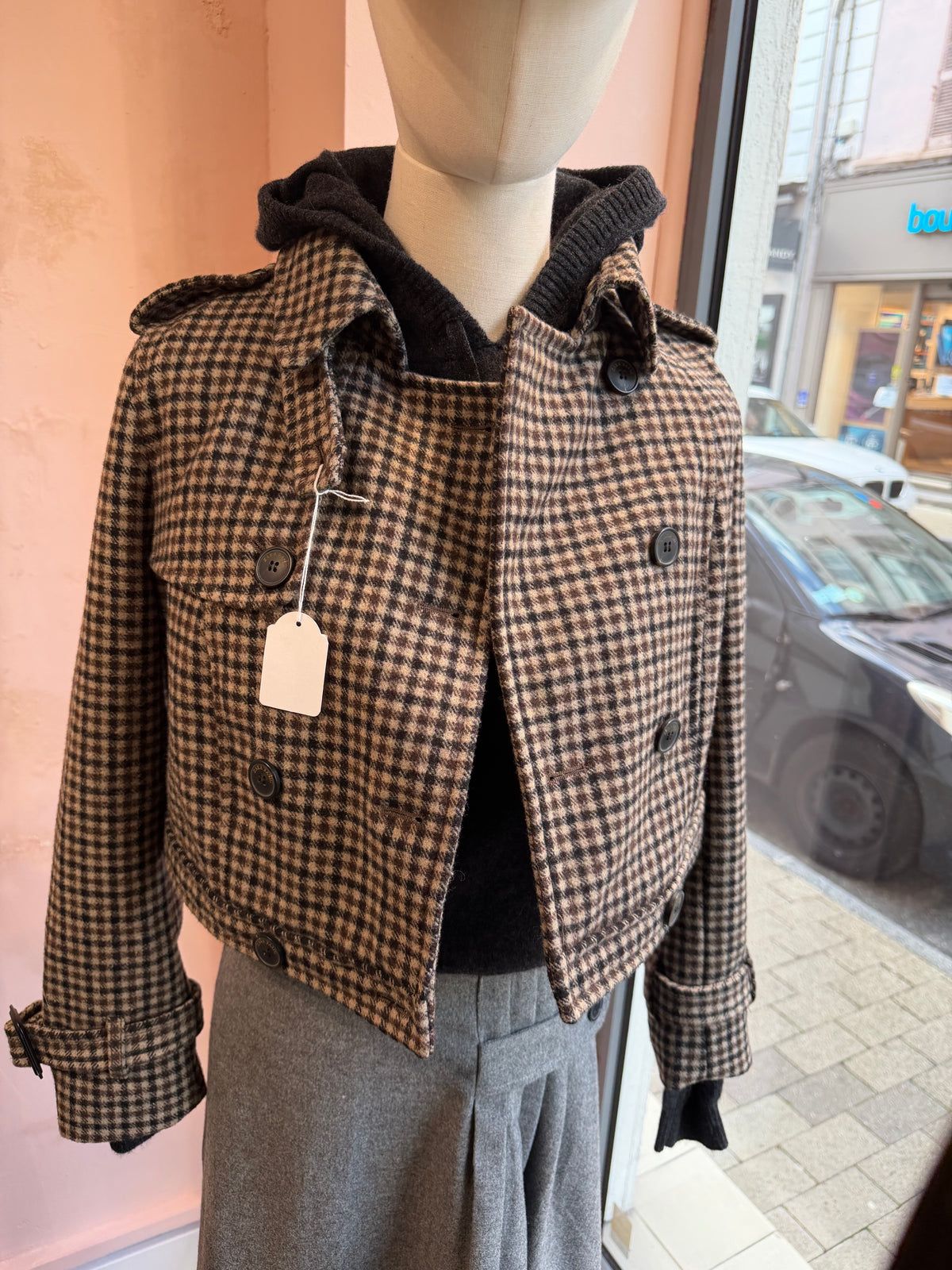 Veste en laine marron pied-de-poule Zara T.M 10/09