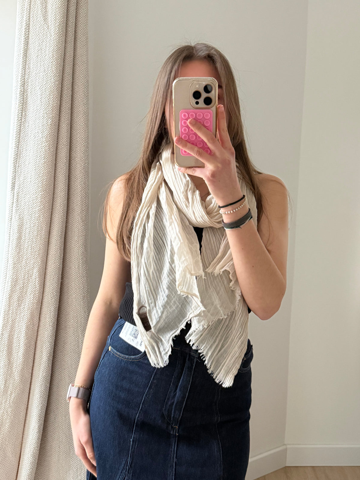 Foulard beige en coton Longchamp
