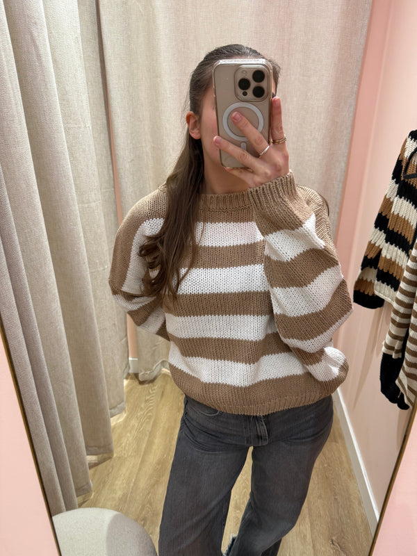pull camel et blanc rayures o mer Taille S