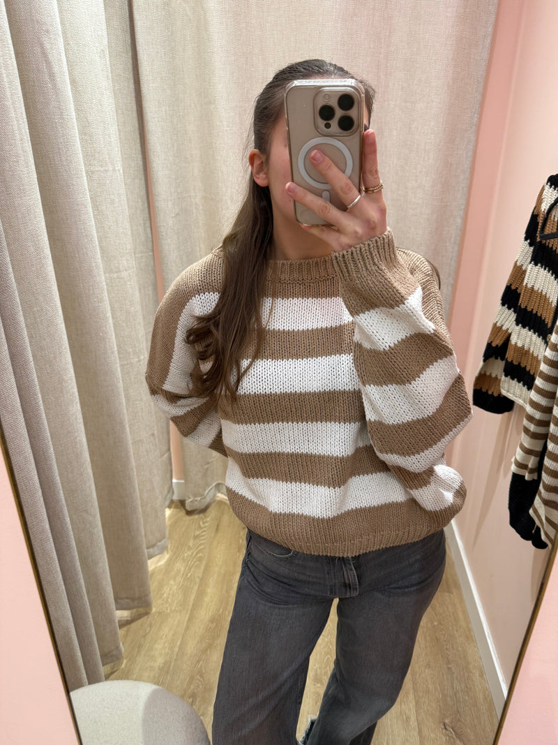 pull camel et blanc rayures o mer Taille S