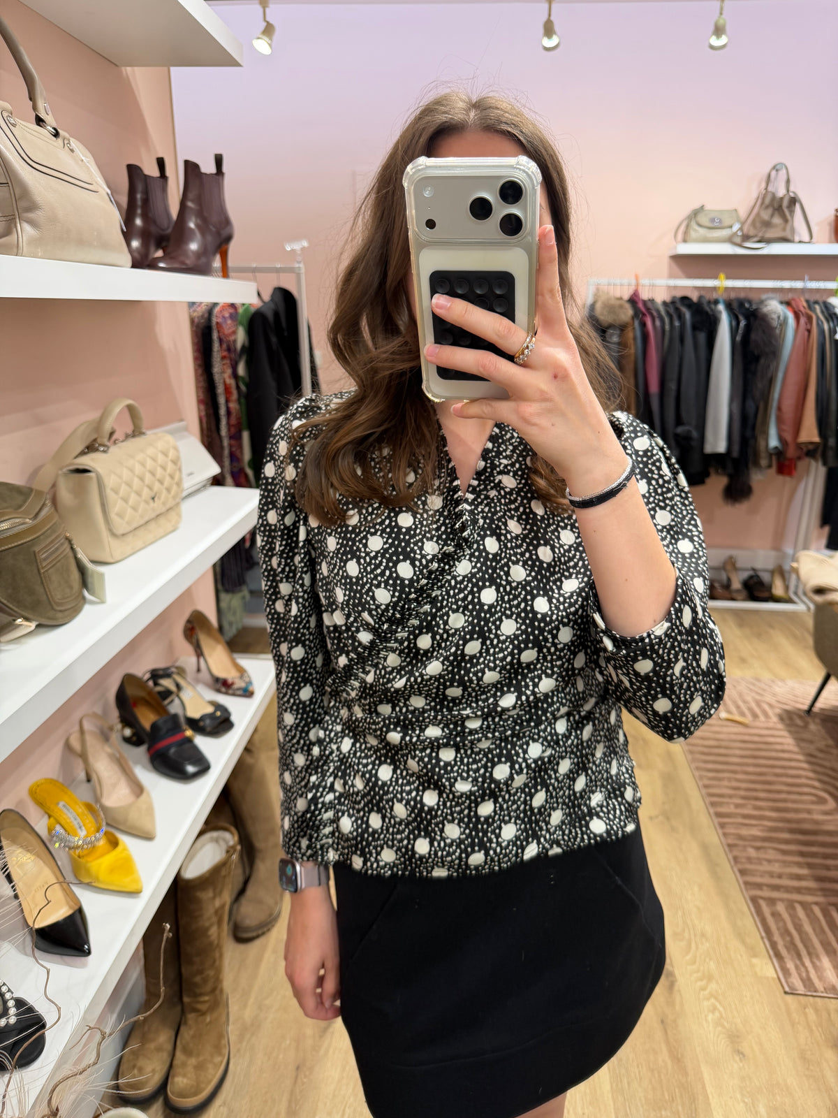 Blouse noire à pois blancs Claudie Pierlot - T.S 22/09