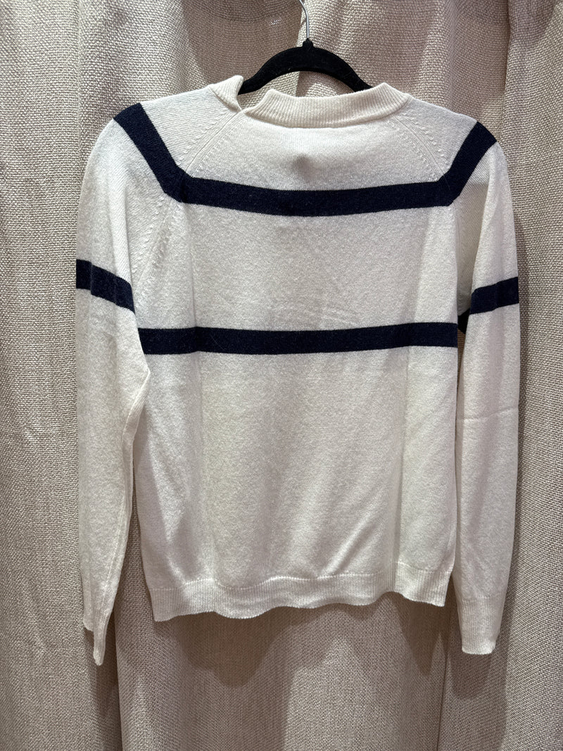 Pull blanc rayures bleu marine O’mer T.M