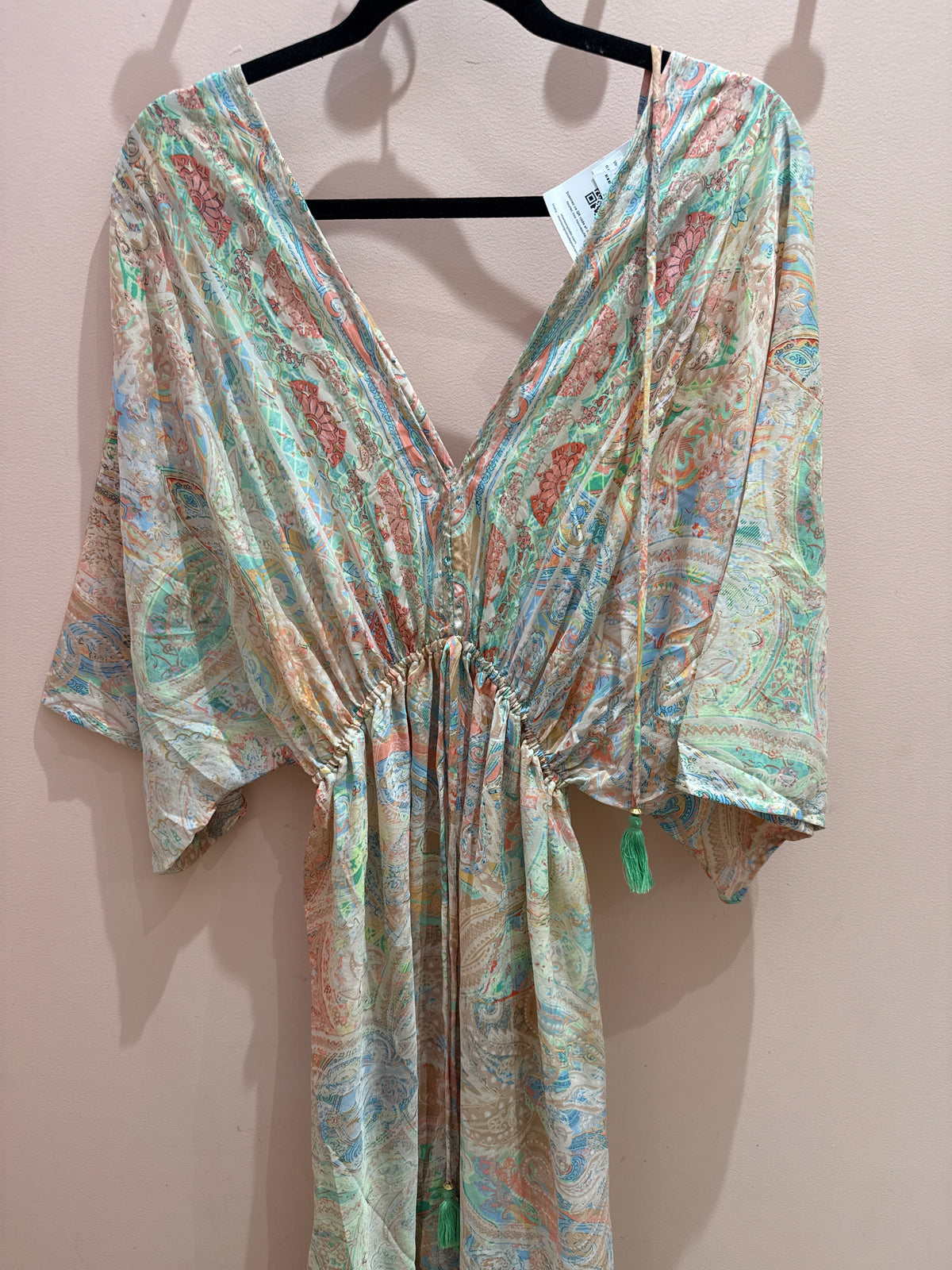 Khan robe longue verte rose TU