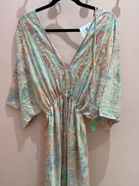 Khan robe longue verte rose TU