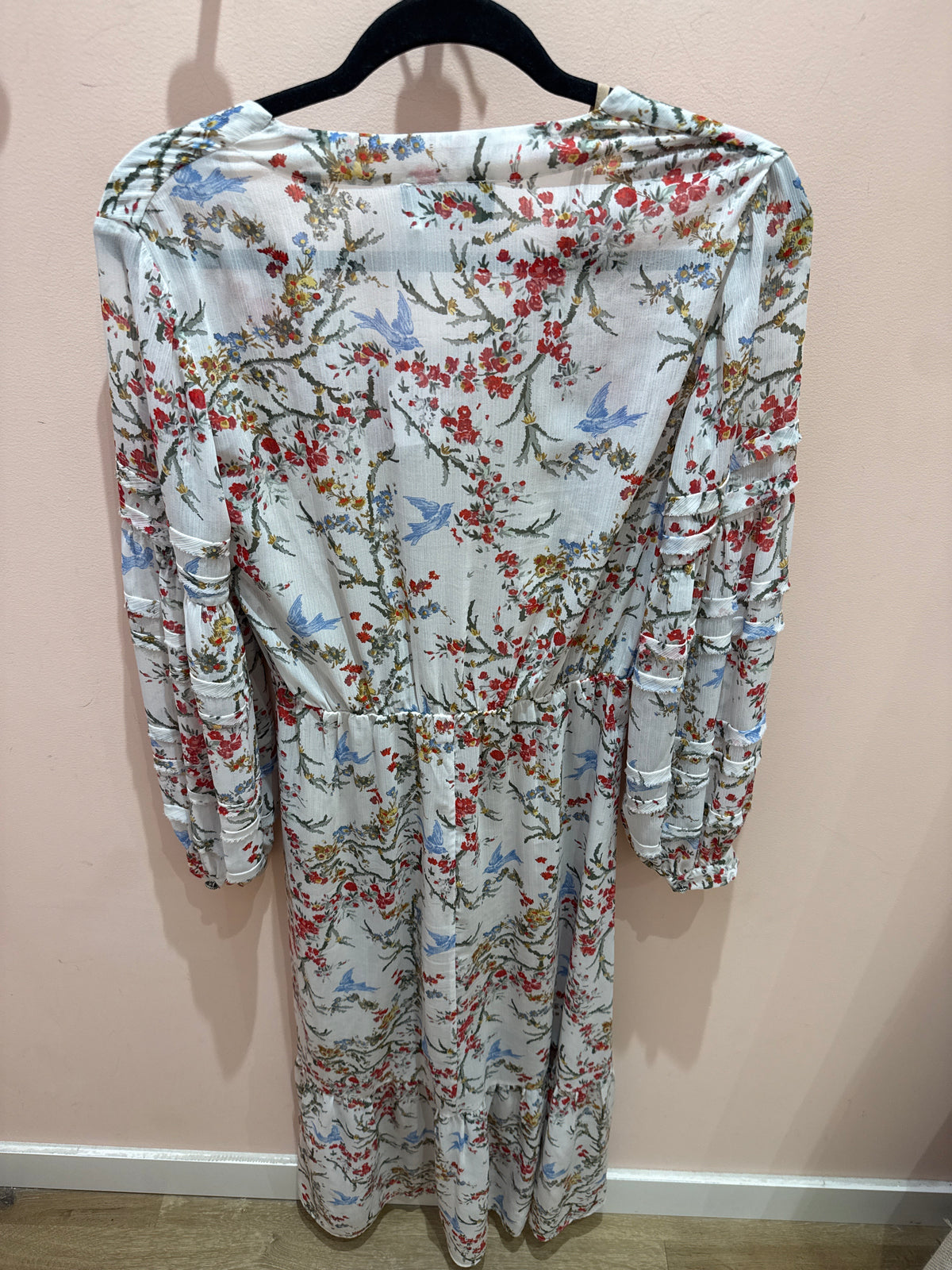 Robe longue The Kooples blanche fleurs rouges T.S 20/06