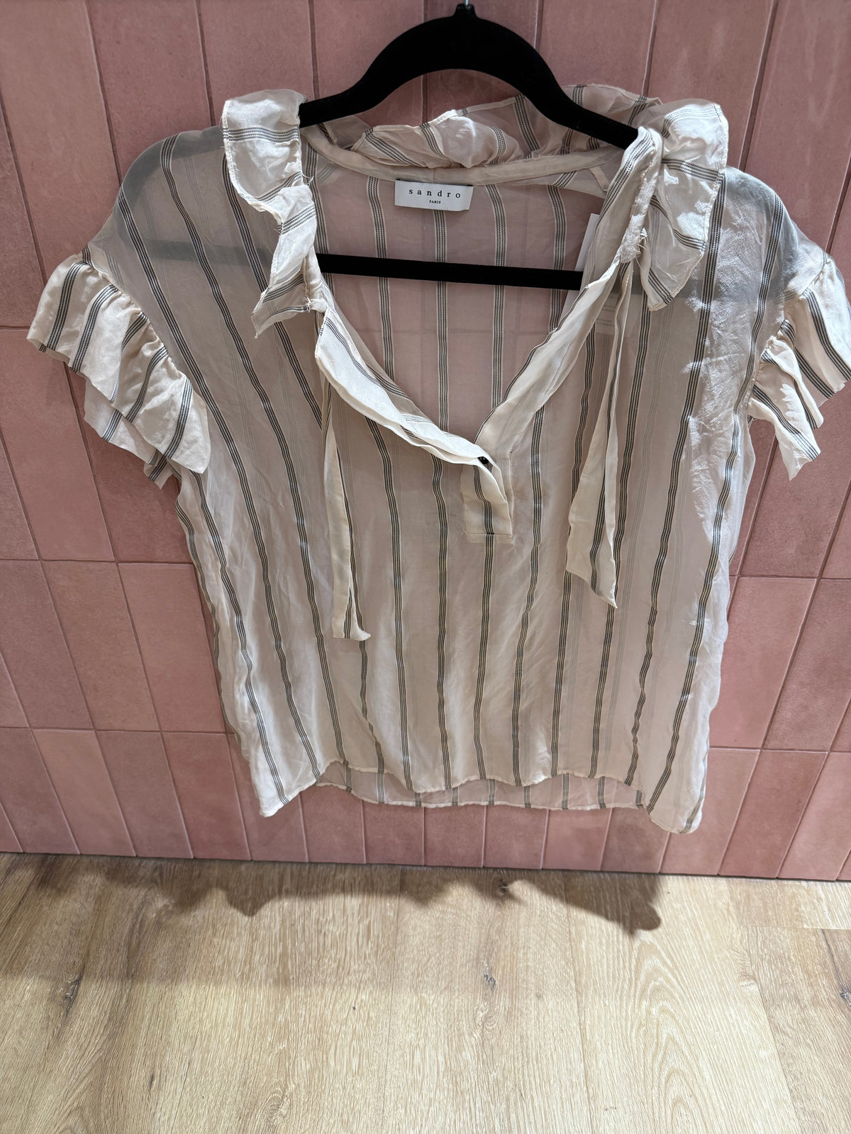 Blouse beige rayures soie Sandro T.S