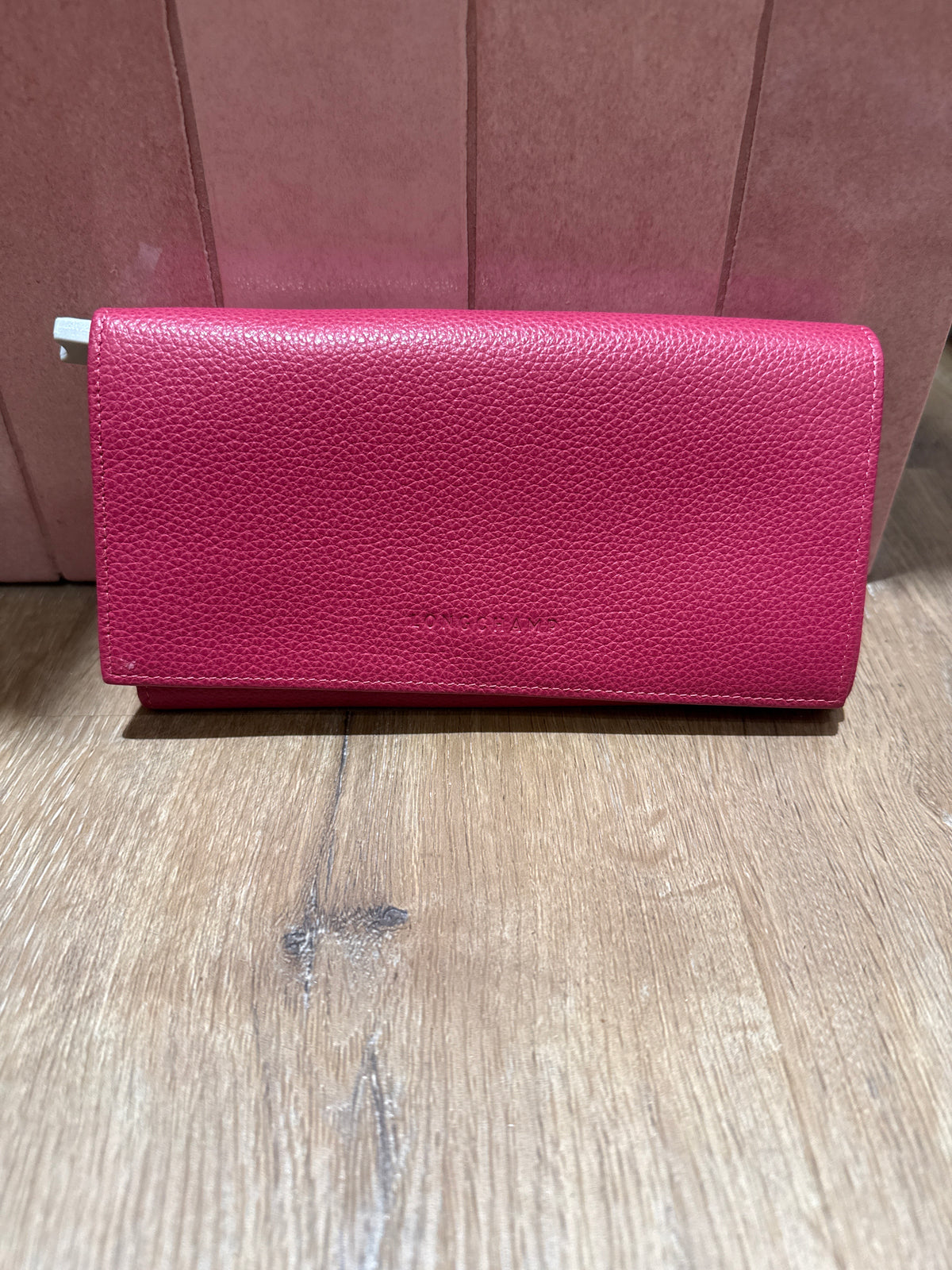Portefeuille rose en cuir Longchamp