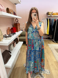 Orientique Robe longue bleu et rouge T.XL 12/07