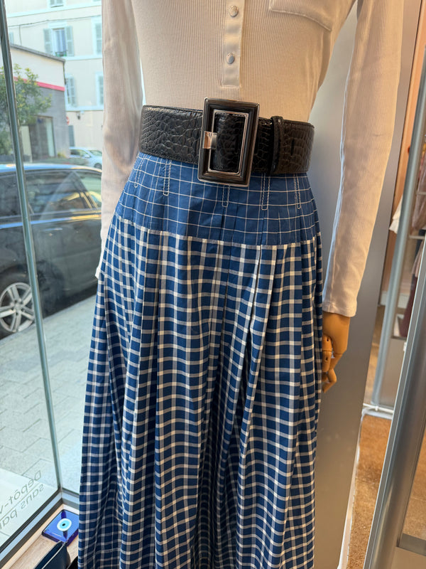 Tory Burch - Jupe longue bleue et blanche à carreaux - T.34 03/09