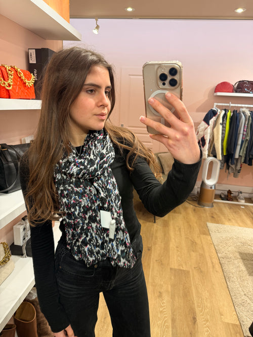 One Step - Foulard noir détail rose - TU