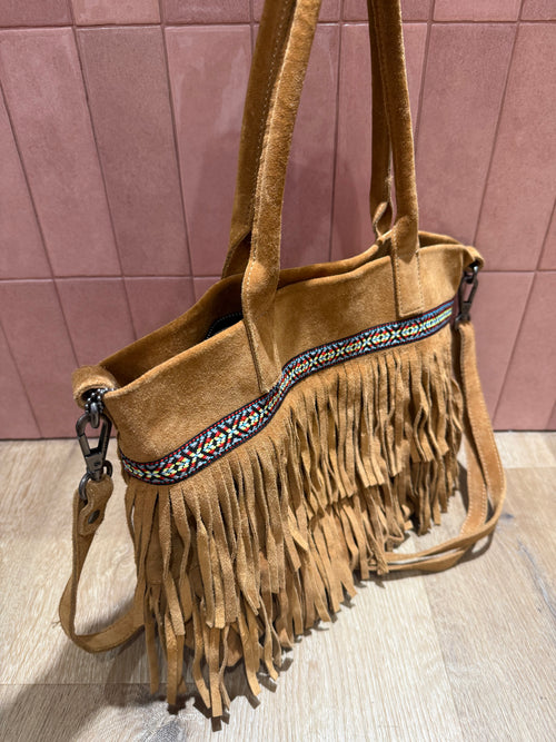 Sac indien à franges en daim fuchsia 27/05