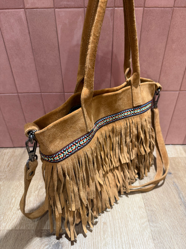 Sac indien à franges en daim fuchsia 27/05