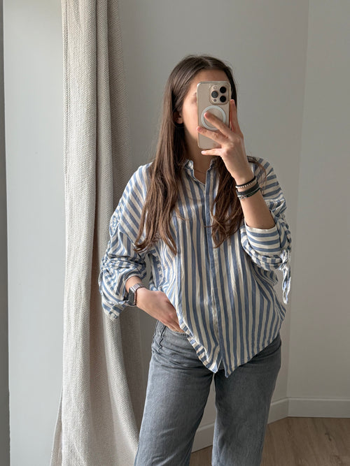 Chemise Yaya beige et bleu rayures T.L