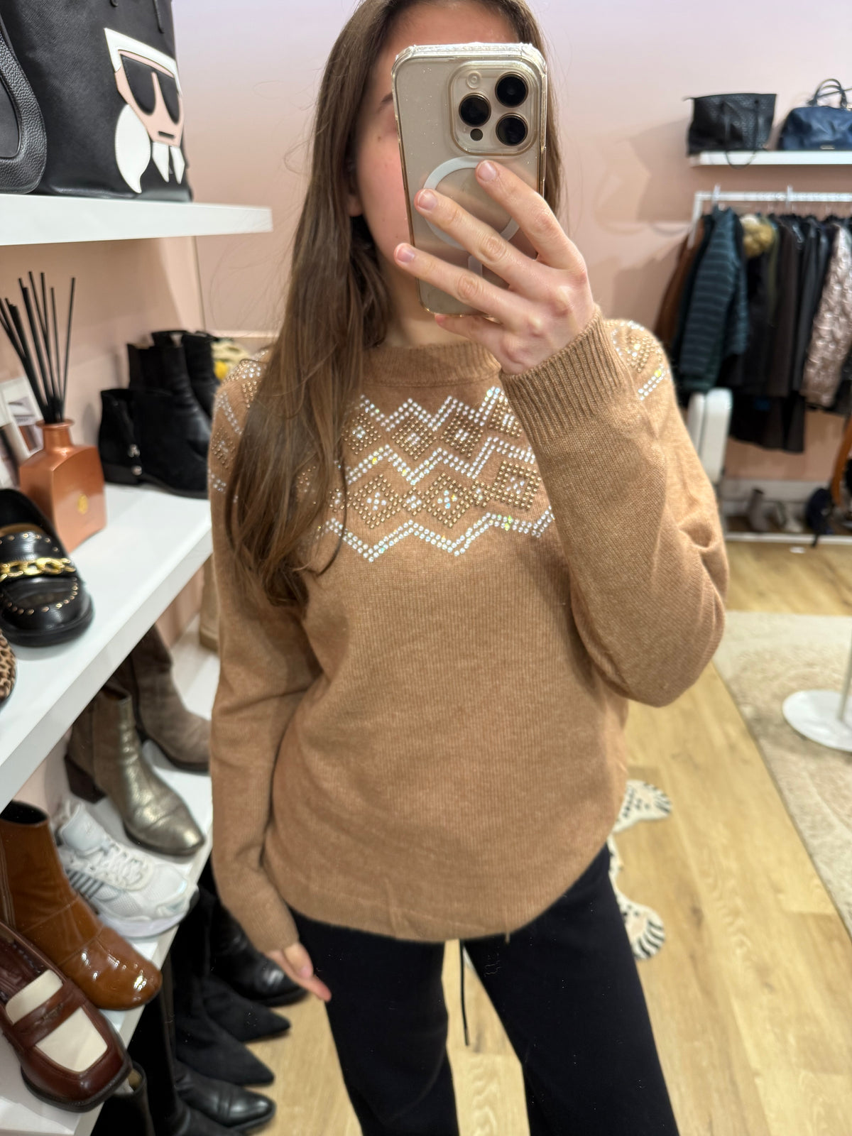 Pull marron clous argentés Weill T.L