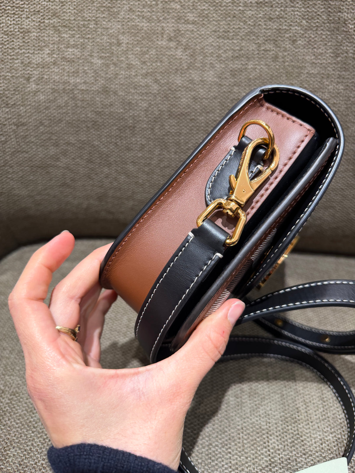 Sac bandoulière Burberry Elizabeth — Dark Birch Brown Check & Leather 15/10