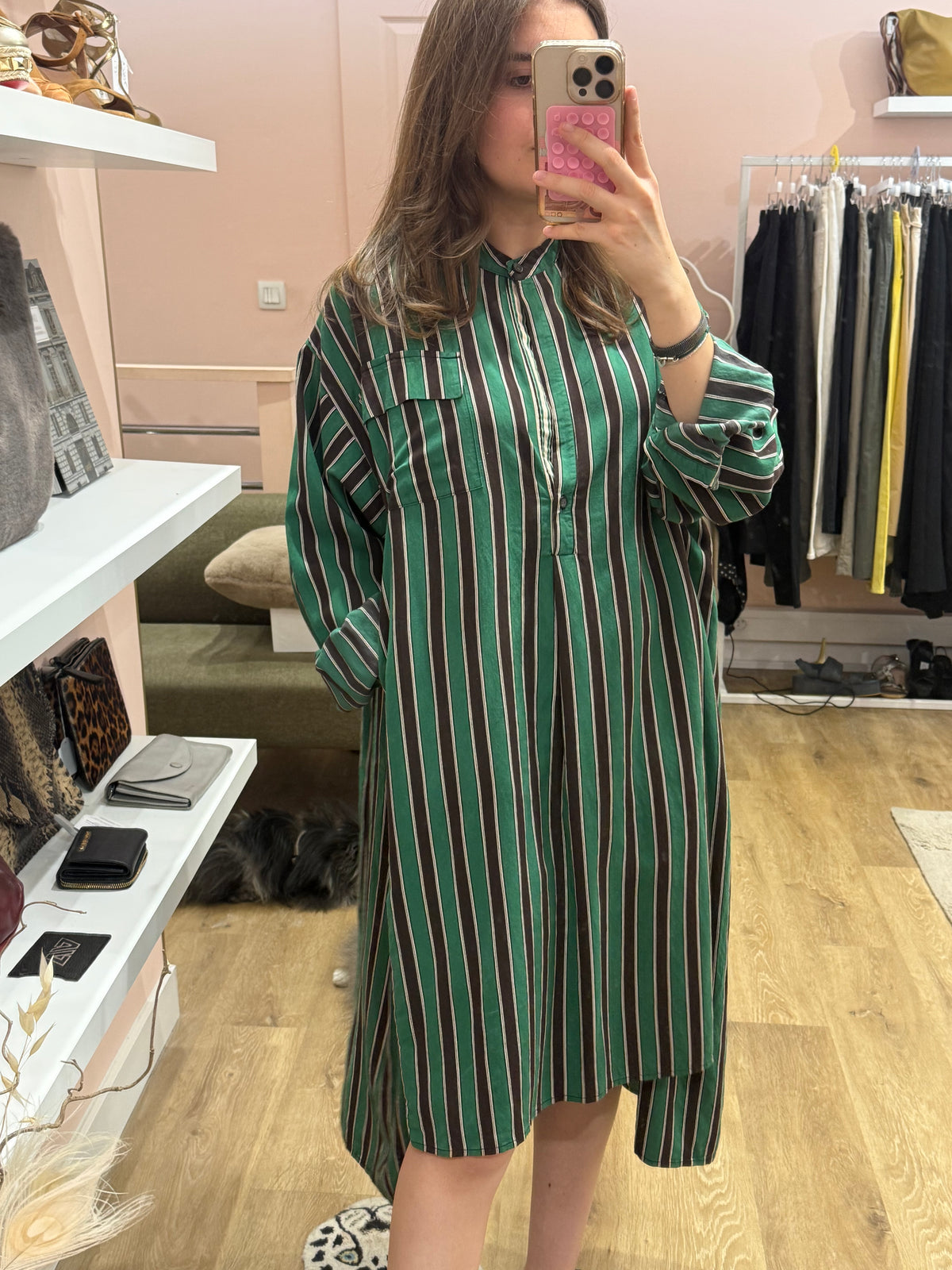 Ottod'Ame Robe Vert et marron Robe longue rayures T.L 23/07