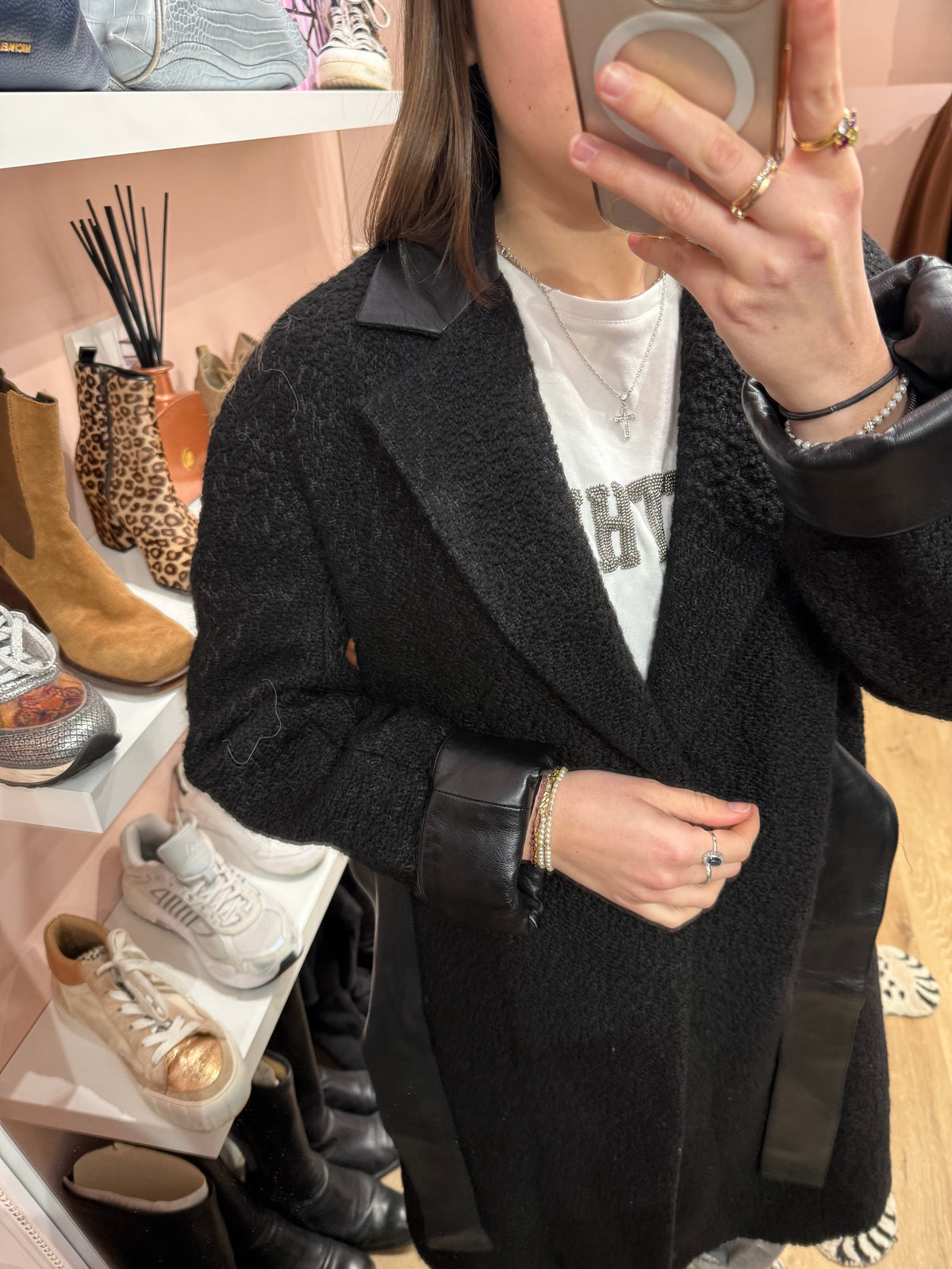 Manteau noir Georges Rech T.42 cuir