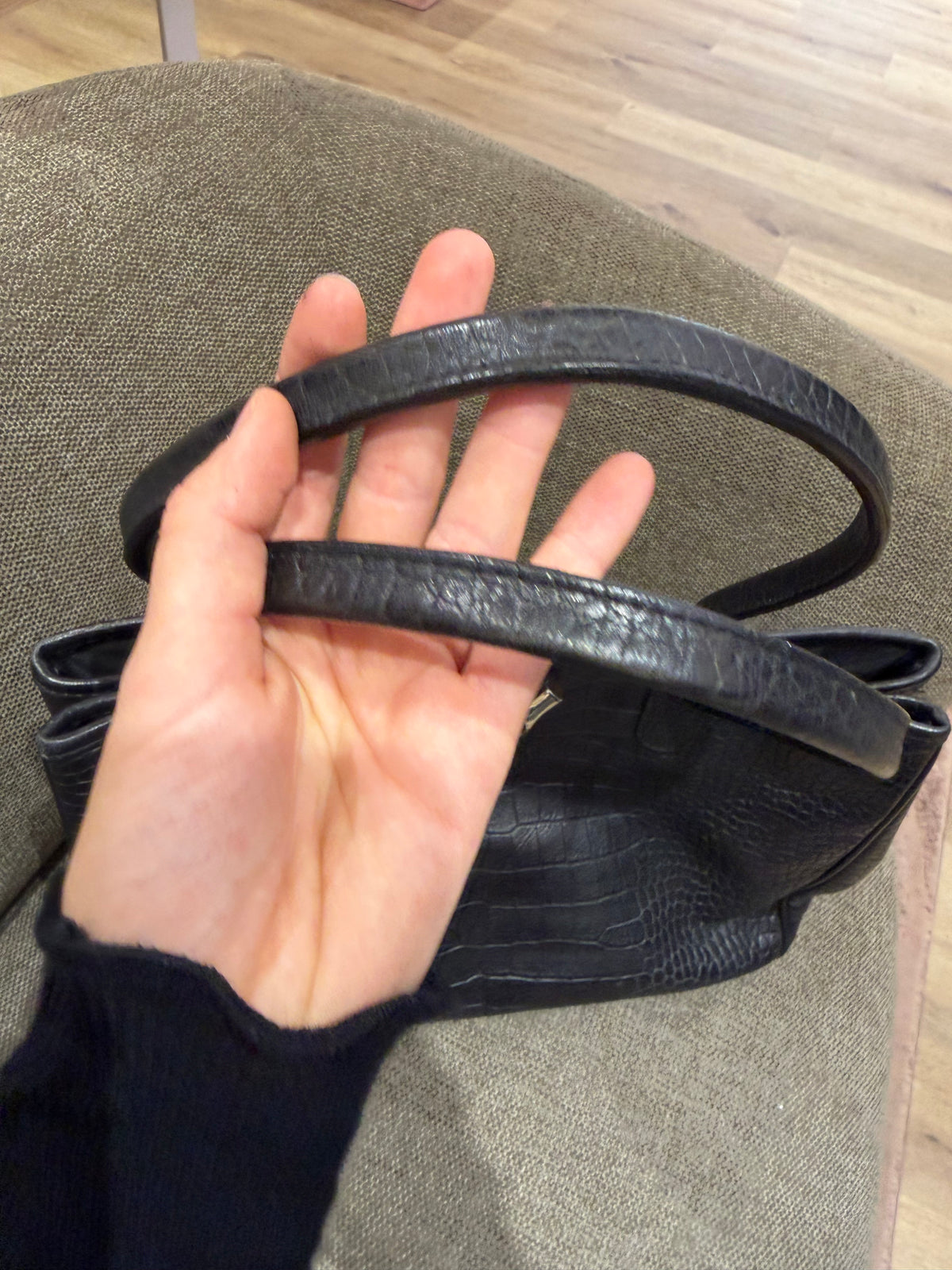 Sac cabas Longchamp noir effet croco 10/10