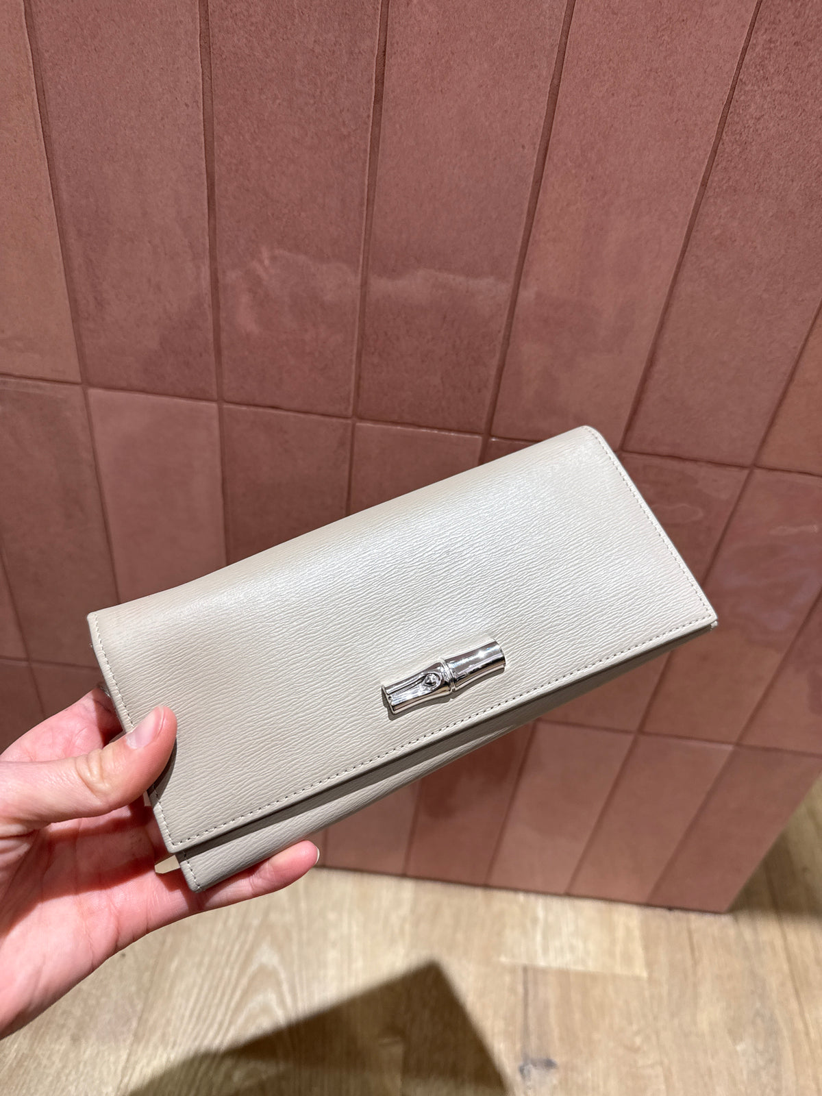 Portefeuille beige Longchamp cuir