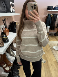 Pull beige rayures cachemire Italia (soie/laine) T.M