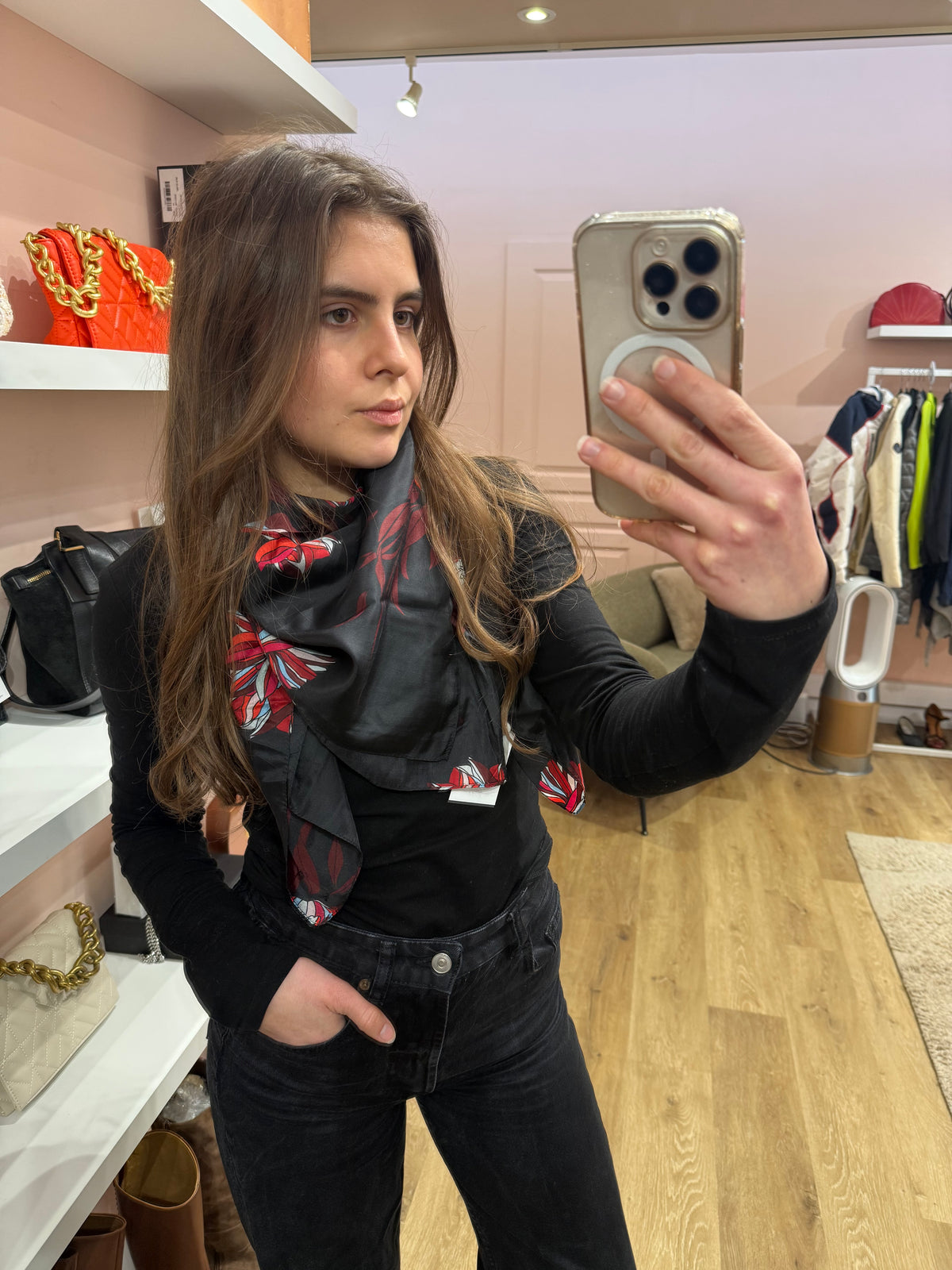 One Step - Foulard noir feuille bleue - TU