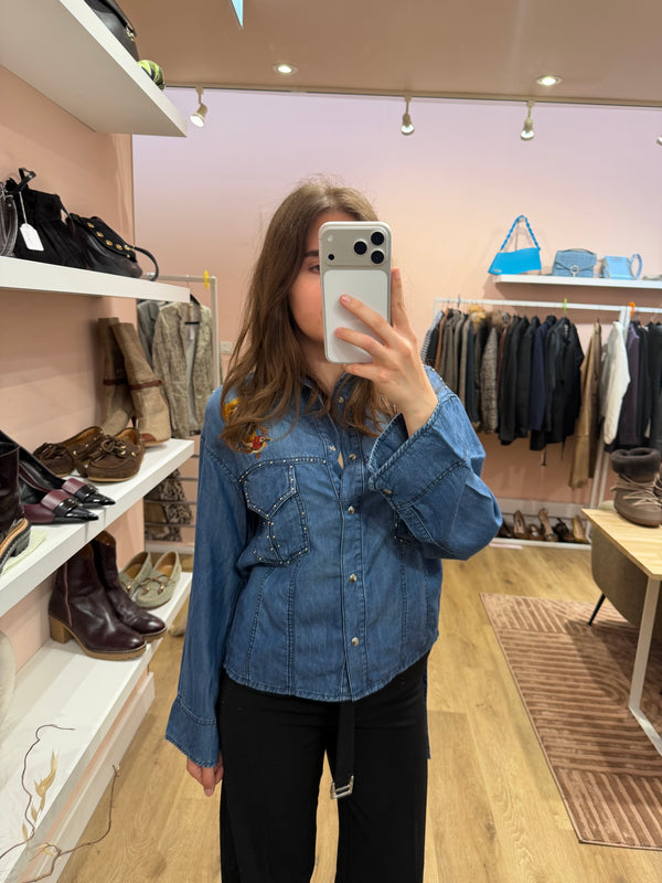 The Kooples - Chemise courte en jean cloutée - T.XS 07/09