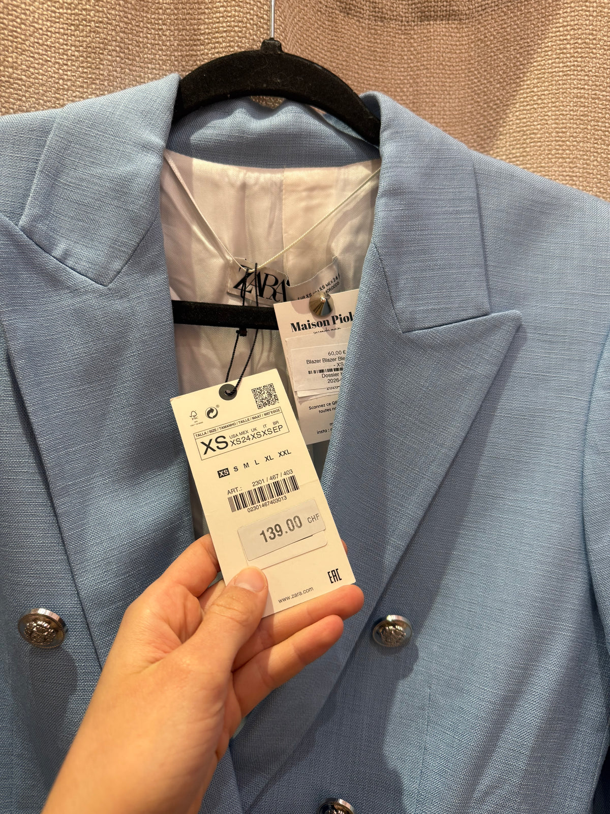 Blazer zara Bleu ciel T.XS