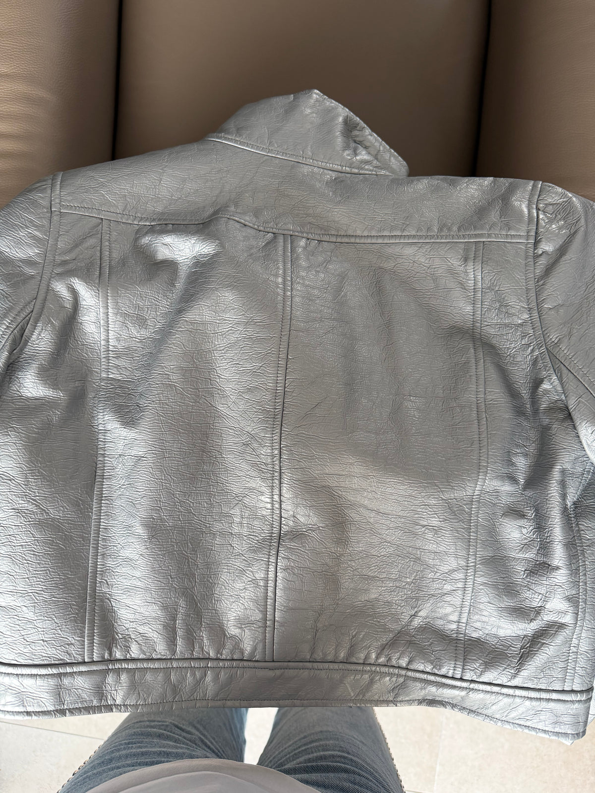 Veste en cuir Courrèges T.38 argenté 15/08