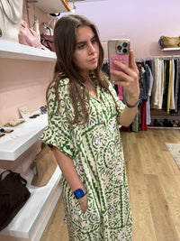 Weill Robe Beige et verte Robe longue T.L 01/07