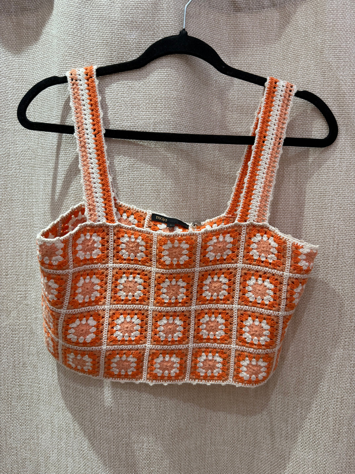 Maje Top crochet blanc orange T.S 14/06